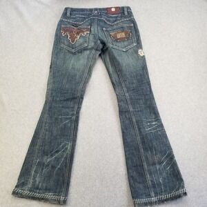 Vintage Antik Denim Jeans Womens 26 Distressed Bootcut Embroidered Rope Stitch
